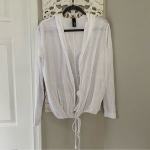 Bobi Los Angeles Cotton Hooded Burn Out Boho Lagenlook Beachy Tie Cardigan Sz L